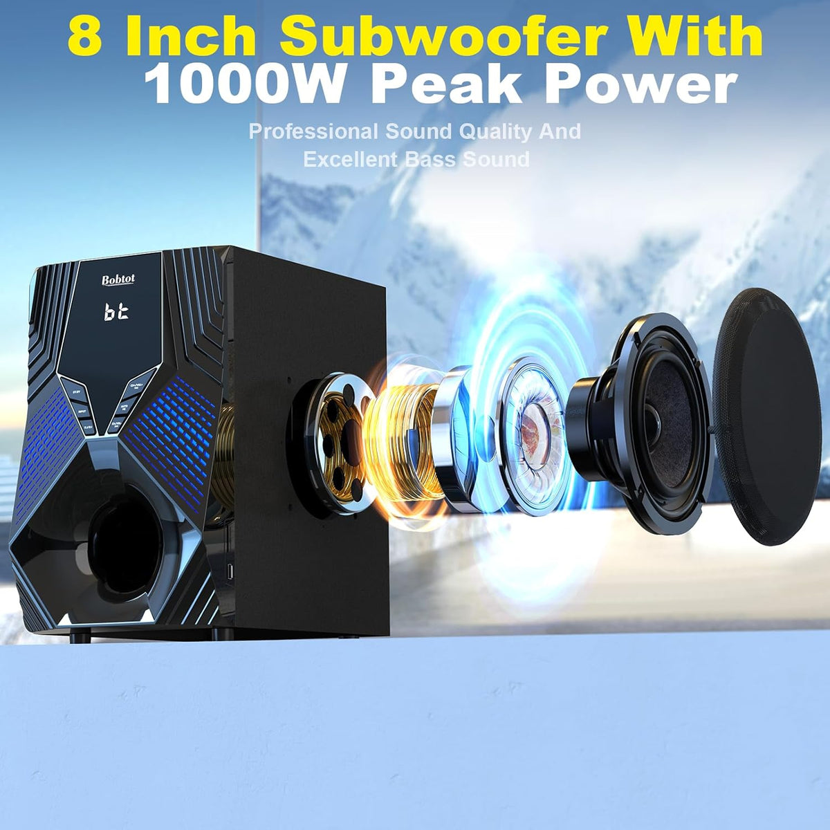 Home Theater System, 1000 Watts Peak Power Surround Sound Systems | 5 Wired Satellite Audio Speakers 8" Subwoofer
