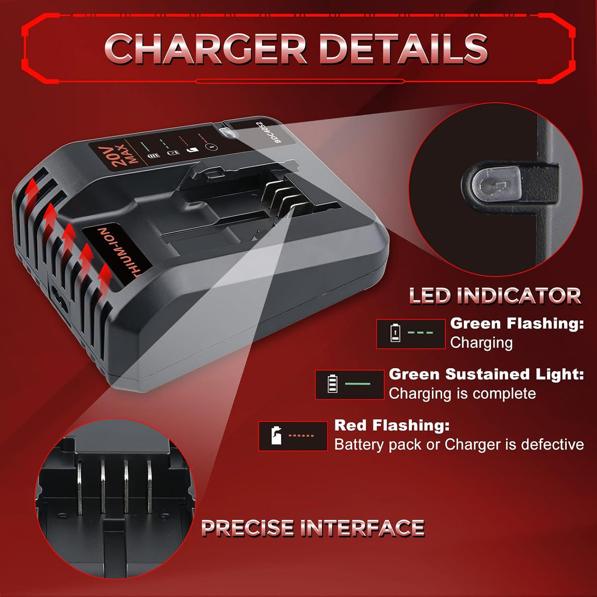PCC680L 3.0Ah 20V 2Pack Li-ion Replacement for Porter Cable Battery Charger