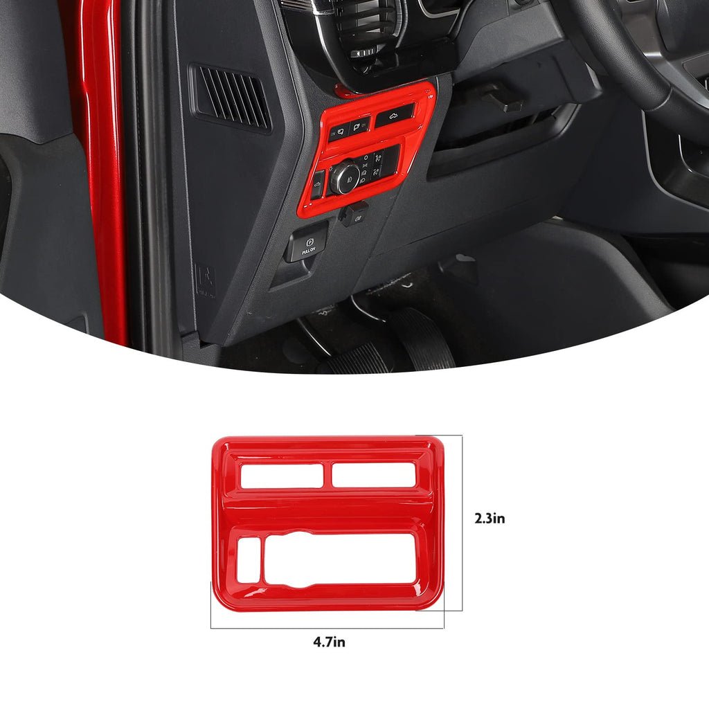 Jimen for 2021+ F150 Headlight Switch Control Panel Frame Trim Cover Compatible with Ford F150 2021-2023 (Red)