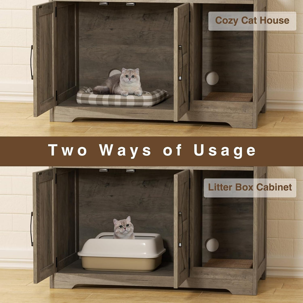 Cat Litter Box Enclosure, Hidden Litter Box with Scratch Pad