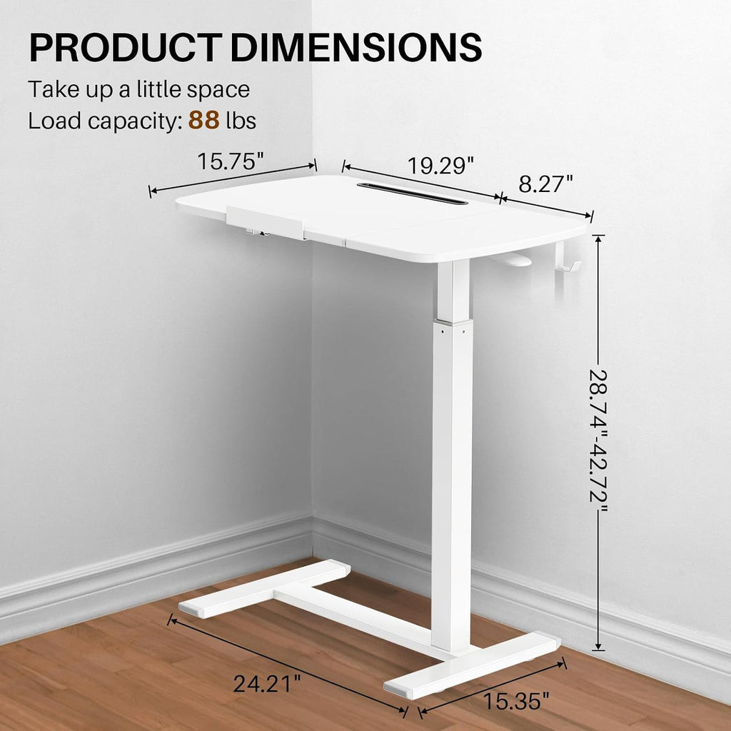 Overbed Table with Wheels, Pneumatic Height and Tilting Desktop