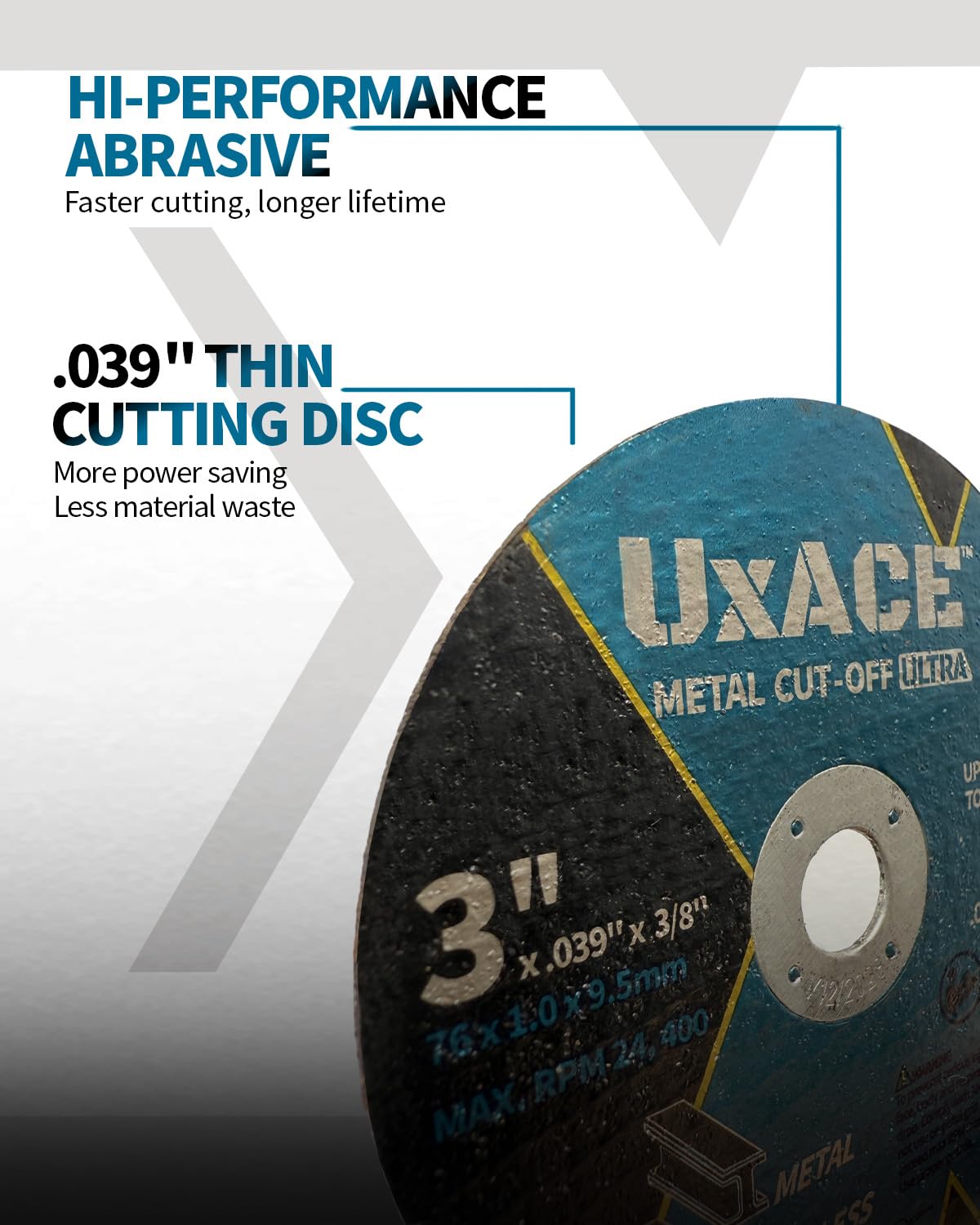 UXACE 3 Inch Cut-Off Wheel for Metal, Stainless Steel, Aluminum Cutting, Professional Super Thin Metal Cutting Disc for Angle Grinder, Die Grinder or Cut-Off Tools, 3/8 inch Arbor, 25 Pack