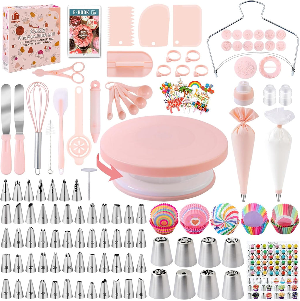 Cake Decorating Supplies Kit Tools 356pcs, Baking Accessories with Cake Turntable, Pastry Piping Bag, Piping Icing