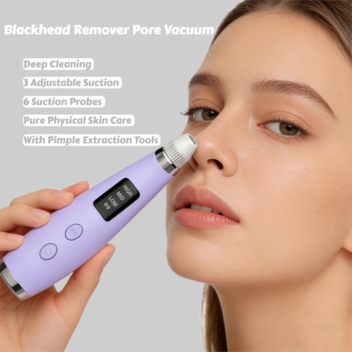 Pore Vacuum for Face & Nose - Blackhead Remover with 3 Adjustable Suction Levels, 6 Interchangeable Probes, USB-C