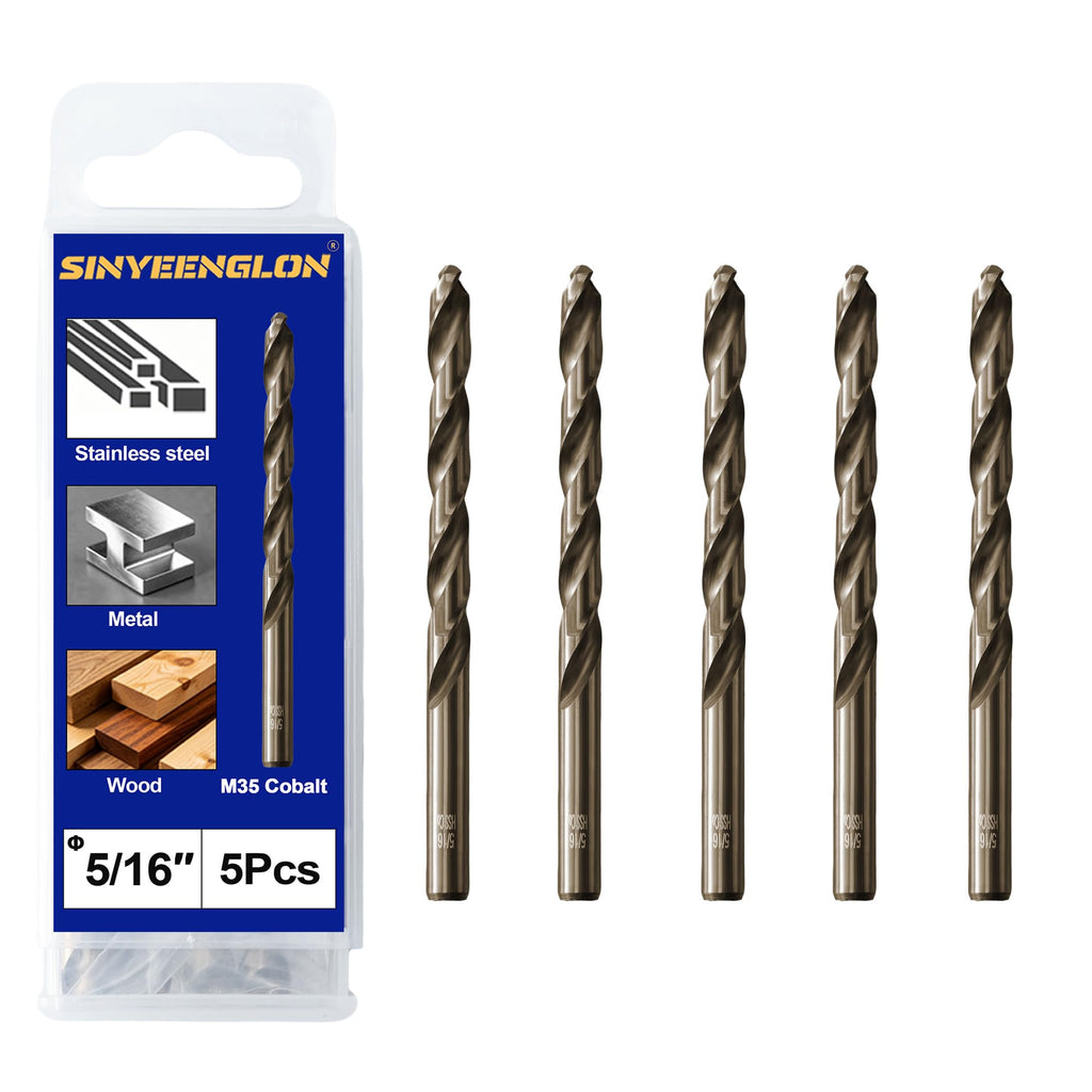 Sinyeenglon 5/16 Cobalt Drill Bits for Metal and Hardened Steel (5Pcs)