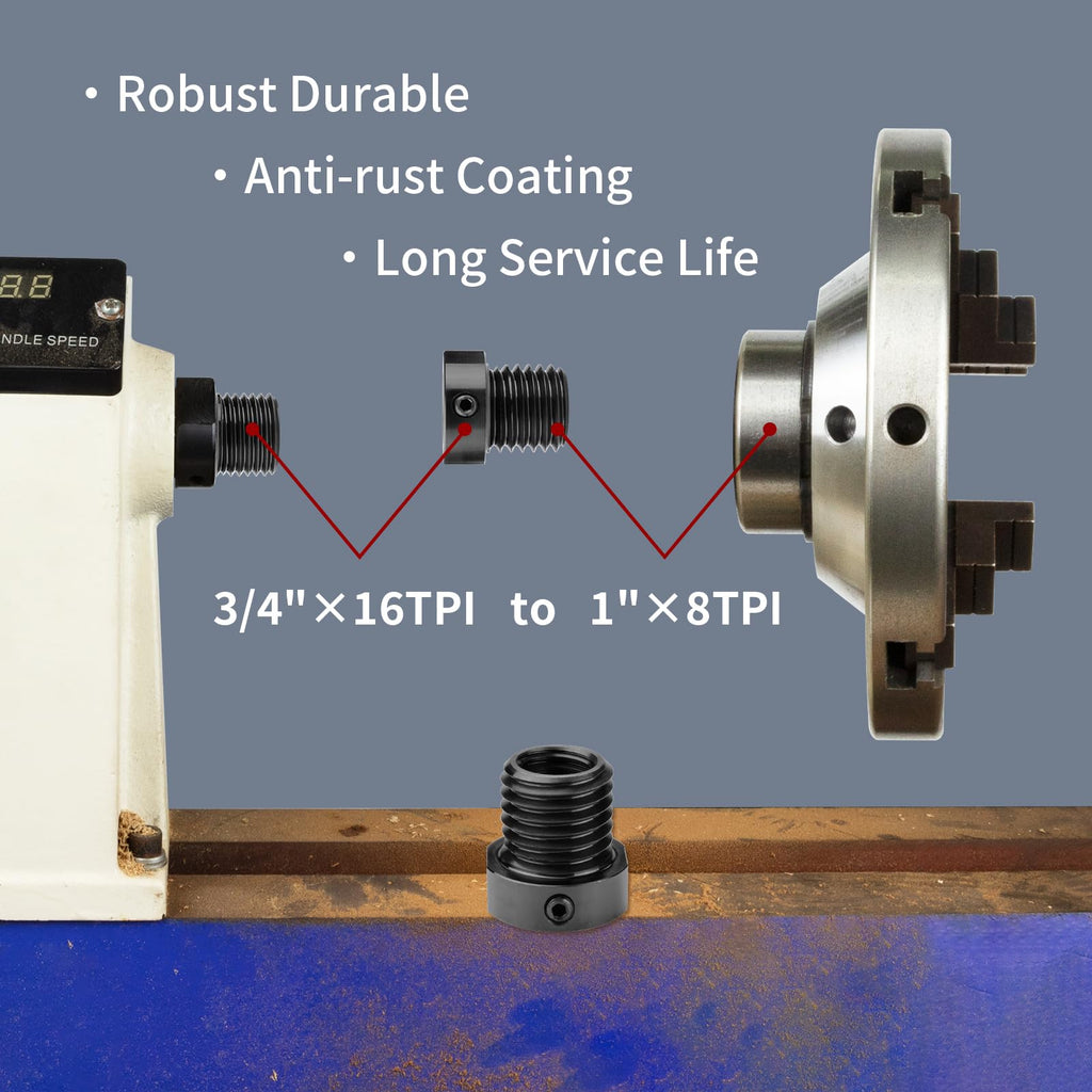 DEEFIINE Lathe Headstock Spindle Adapter Convert 3/4''×16TPI to 1''×8TPI﻿