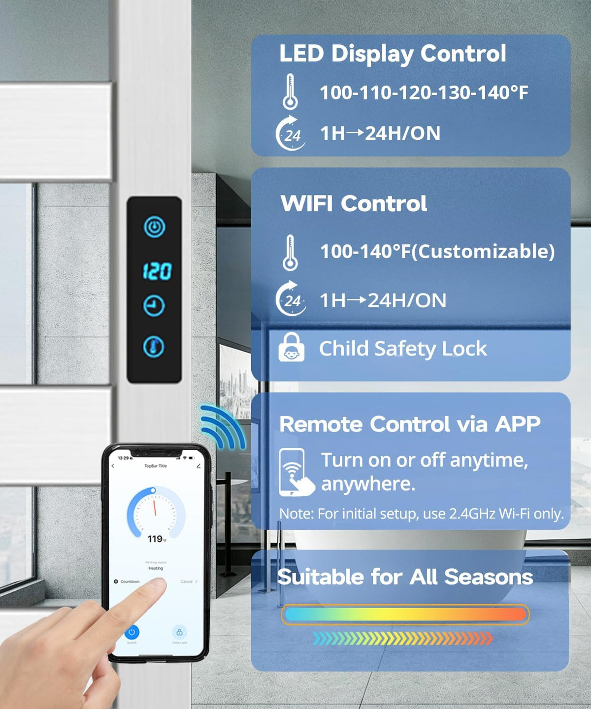 WiFi Heated Towel Rack Wall Mounted, Electric Towel Warmer, Brushed Nickel | WiFi App Remote, Foldable Space-Saving
