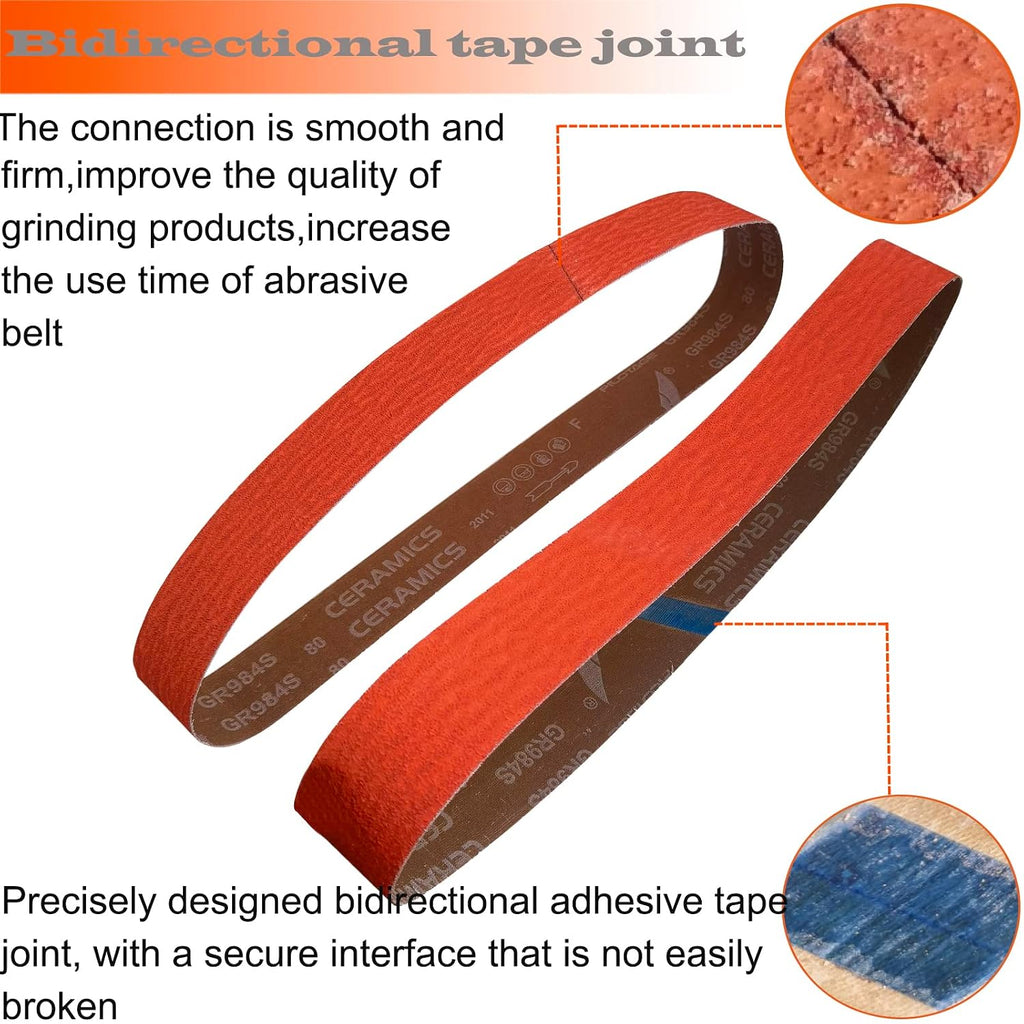 6 Pack 2 x 48 Inch Metal Grinding Ceramic Sanding Belts Kit -36 40 60 80 100 120 Grits Premium Sharpening Sander Belts (2" x 48")