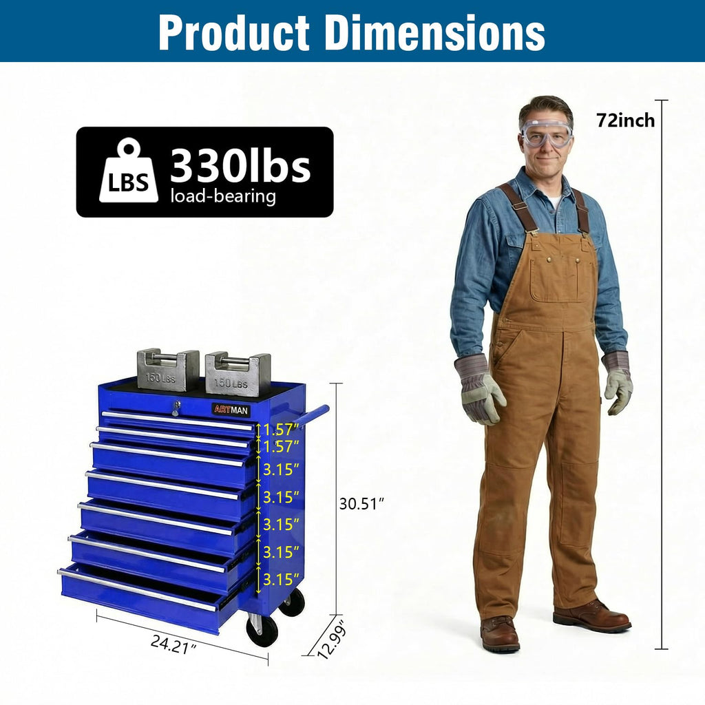 7 Drawers Rolling Tool Chest on Wheels, Multifunctional Tool Cart Tool Storage, Drawers Rolling Tool Trolley