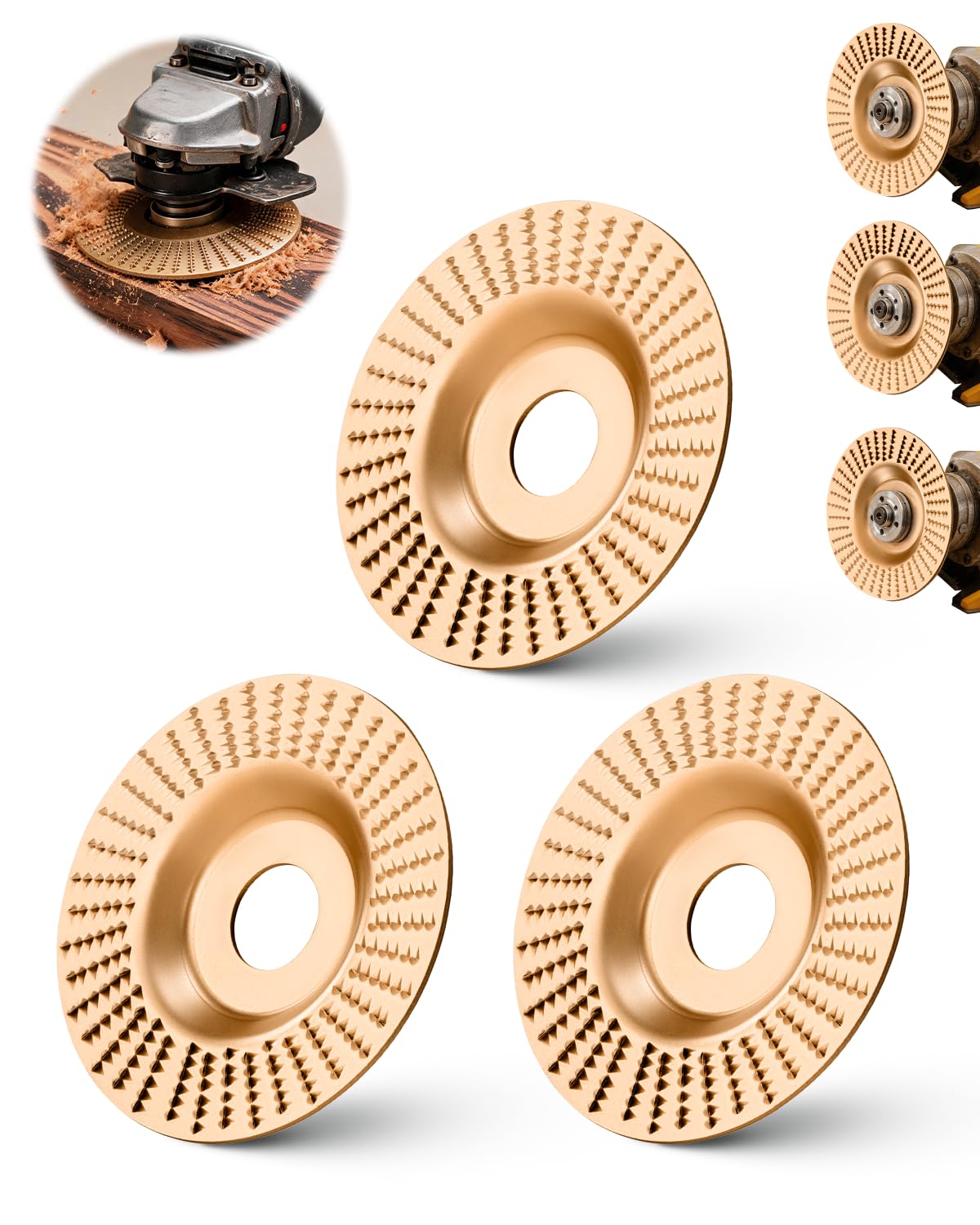 Unddog 3PCS Tungsten Carbide Wheel, Angle Grinder Wood Carving Disc (Flat)