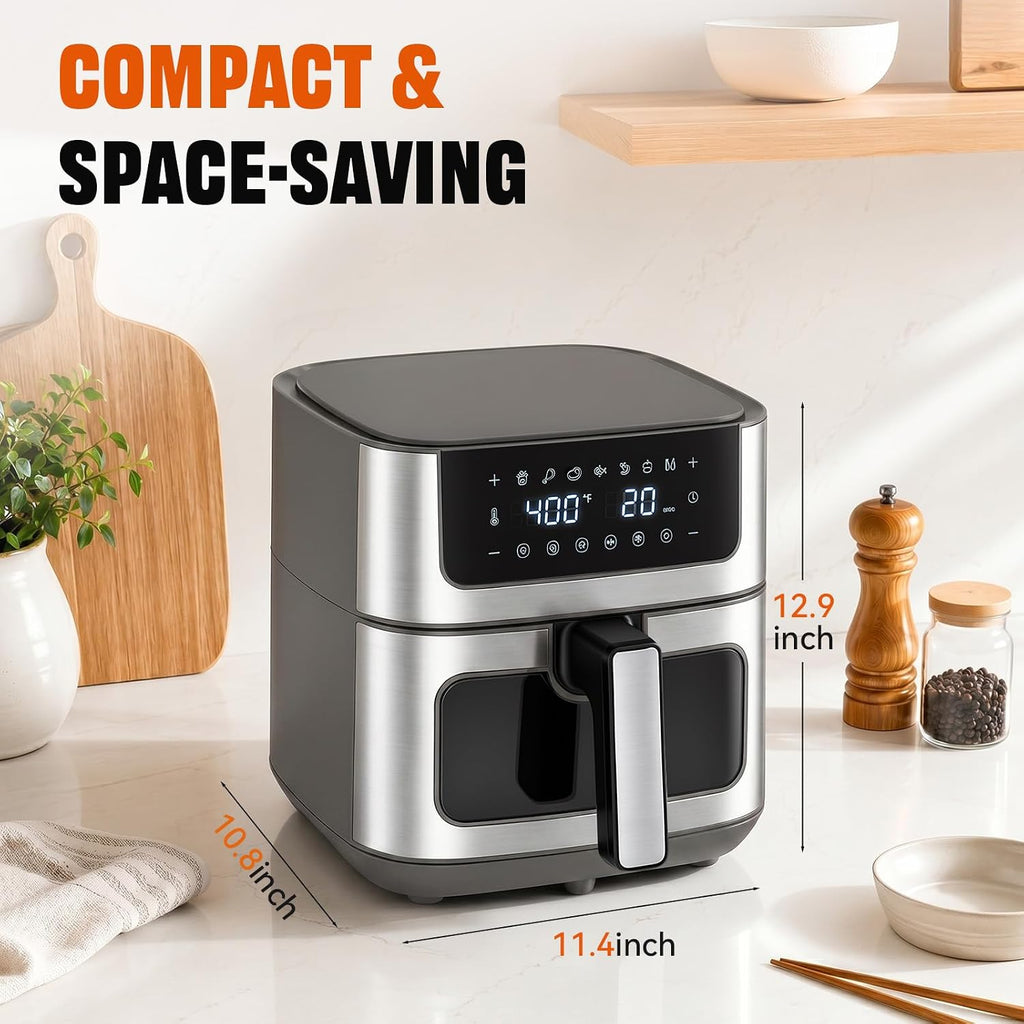8-in-1 Air Fryer 6 Quarts Airfryer with Window | Nonstick and Dishwasher-Safe Basket, 400°F Fast Heating Air Fryers