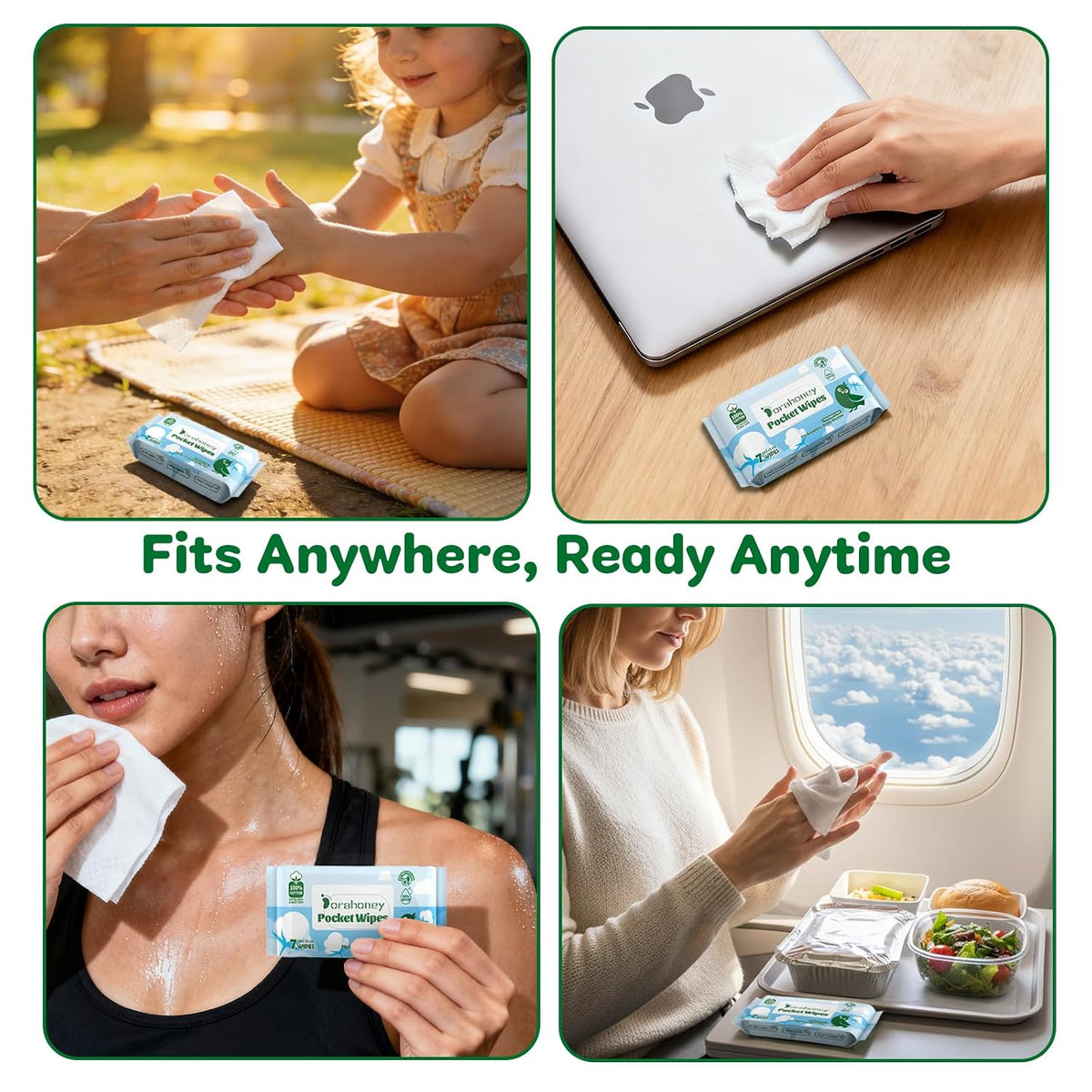 100% Cotton Travel Wipes for Sensitive Skin, 99% Purified Water Hypoallergenic Mini Wet Wipes, Unscented Pocket Wipes
