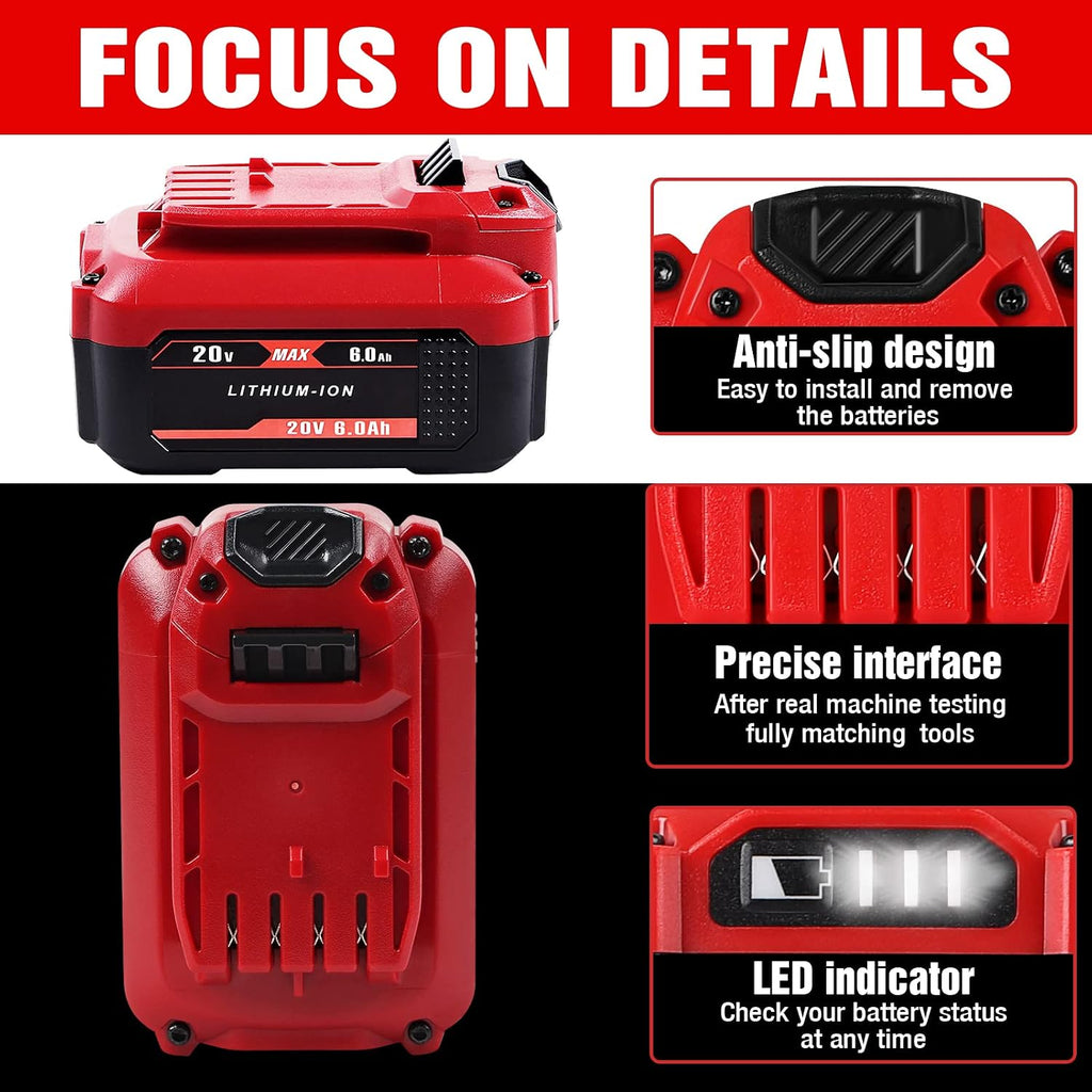 TenHutt 【Upgrade】 20V 6.0Ah Replacement Battery for Craftsman 20V Battery V20 Lithium Ion Battery for CMCB205 CMCB204 CMCB206 CMCB202 CMCB201 20V Cordless Power Tools