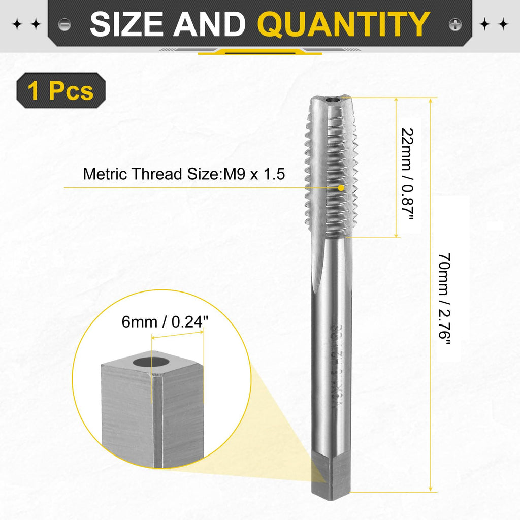 uxcell Hand Plug Tap M9x1.5 H2 Metric Thread Taps Straight Flute HSS6542