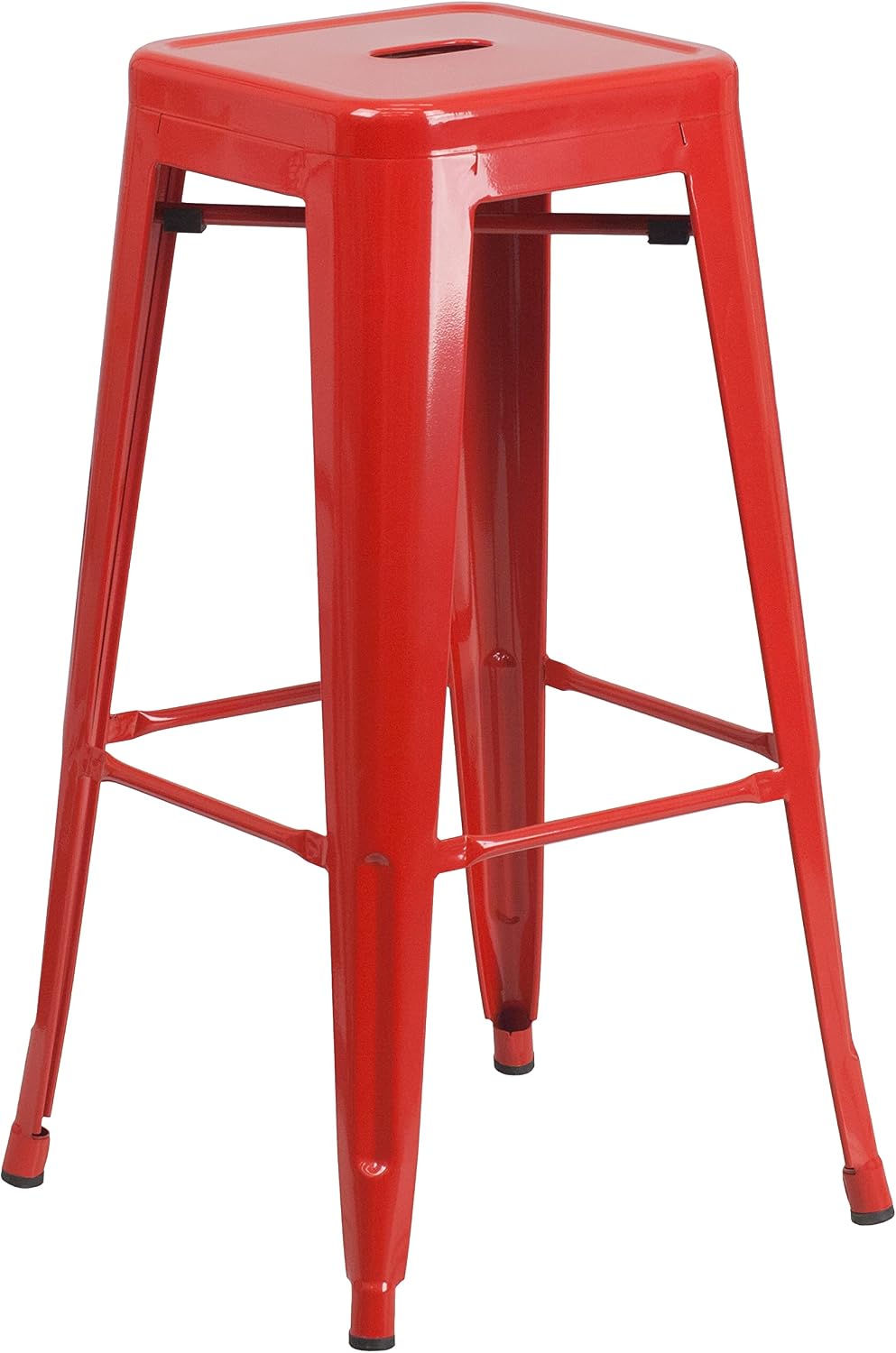 Commercial Grade 30" High Backless Red Metal Indoor-Outdoor BarStool with Square Seat