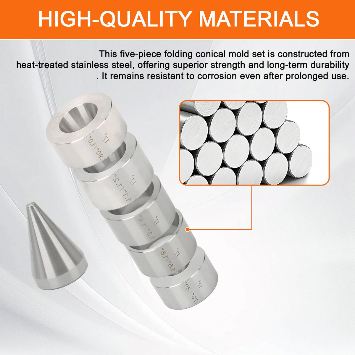 17 Degree Five Piece Set Folding & Reduction Die Stainless Steel Stabilizer Folding Cone Die Set Coin Making Tool