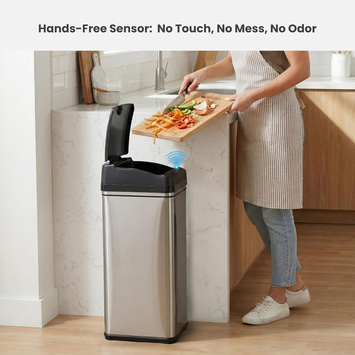 13 Gallon Sensor Trash Can with Lid, Pet Lock & Odor Filter, Patented Automatic 50L Stainless Steel Kitchen Garbage