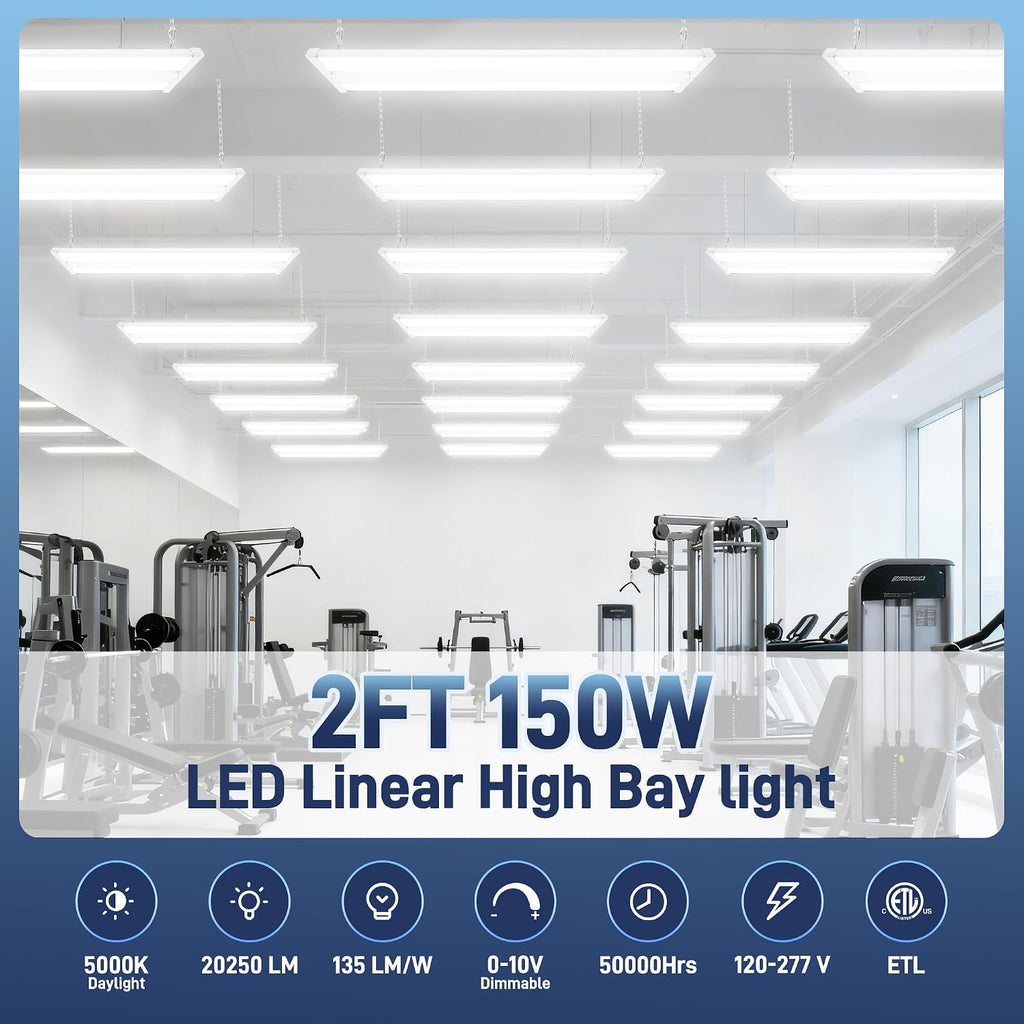 hykolity 2FT 150W LED Linear High Bay Shop Light, 20250LM 5000K 135LM/W