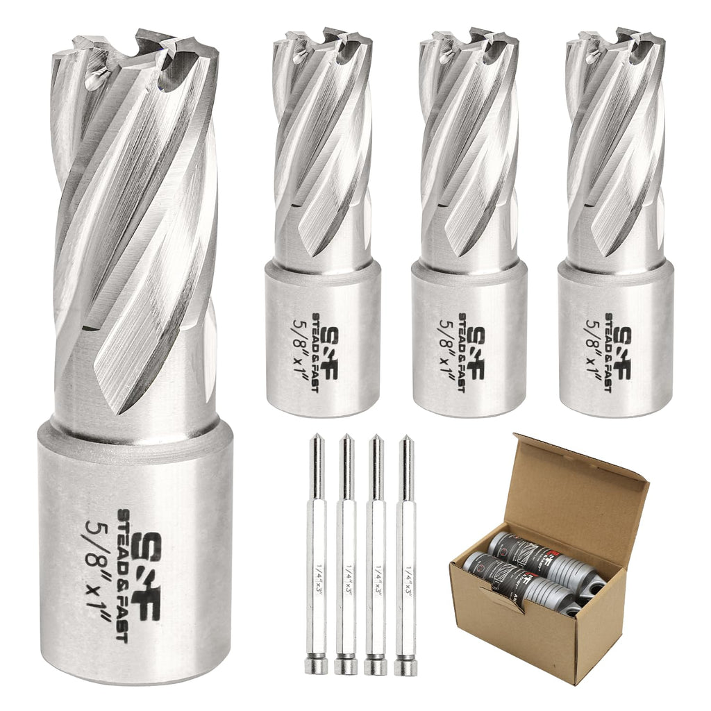 S&F STEAD & FAST Annular Cutter Set 4 Pcs, 5/8" x 1" DOC, Mag Drill Bits
