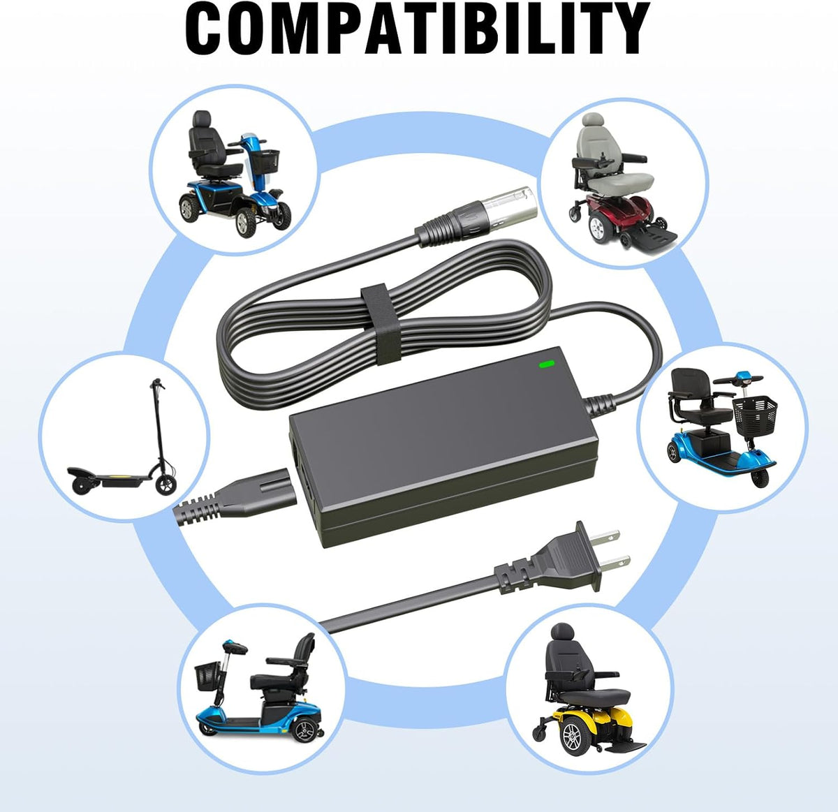 24V 2A Male 3-Pin XLR Charger Compatible with Jazzy Power Chair, Pride Mobility, Shoprider, Drive Medical, Bladez, Go Go Elite Traveller