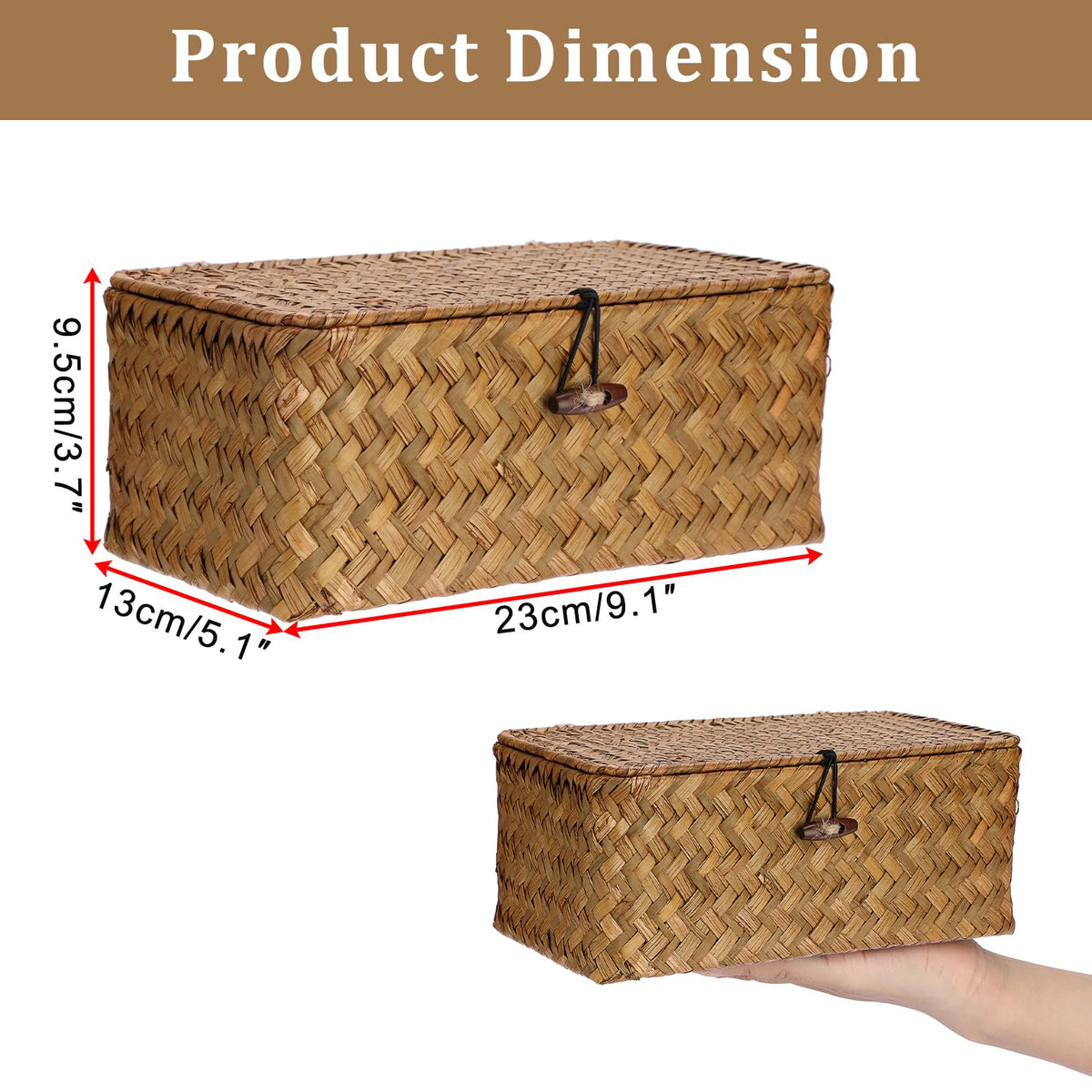 Small Wicker Basket with Lid,Tampon Holder for Bathroom,Caramel,XS