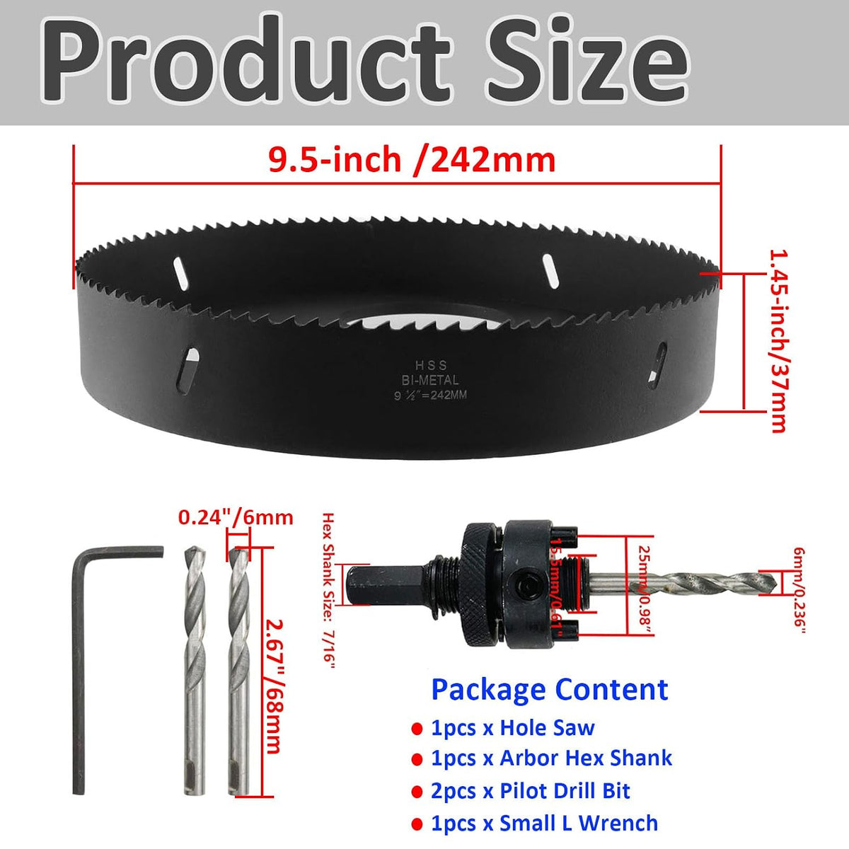 9.5-inch Hole Saw with Arbor for Wood Plastic Drywall Thin Metal