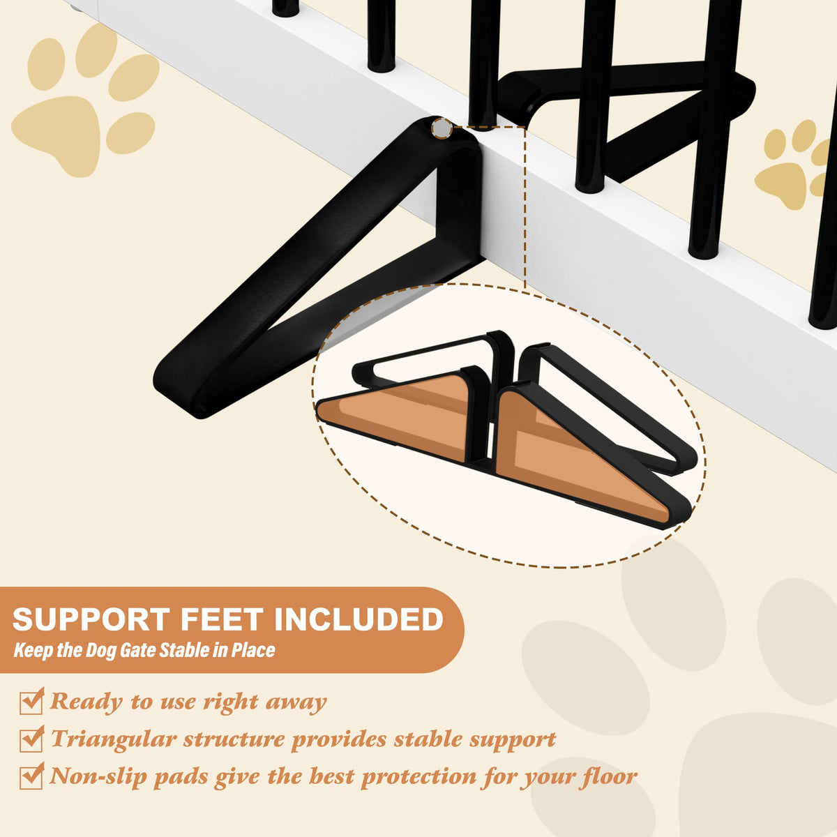 Freestanding Solid Wood Folding Pet & Dog Barrier Gate with Support Feet for Wide Indoor Openings, Hallways & Stairs