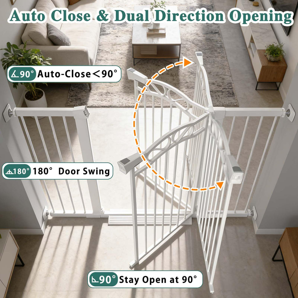 81.9-84.6" Extra-Wide No-Drill Pressure-Mounted Pet & Child Safety Gate with Dual-Lock Walk-Through Swing Door for Stairs, Hallways & Wide Doorways