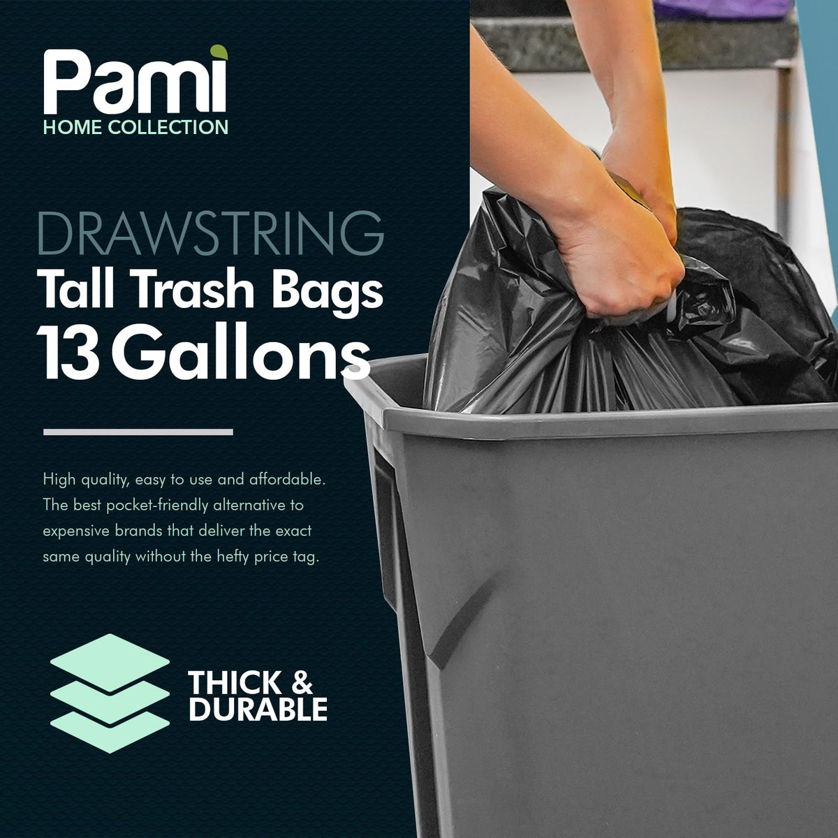 13-Gallon Tall Kitchen Drawstring Trash Bags,Black,Unscented,80-Pack