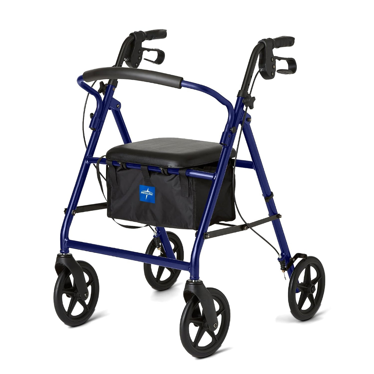 Medline Lightweight Aluminum Rollator Walker for Adult Mobility Impairment, Blue, 300 lb. Weight Capacity, 8" Wheels, Foldable, Adjustable Handles, Walker for Seniors