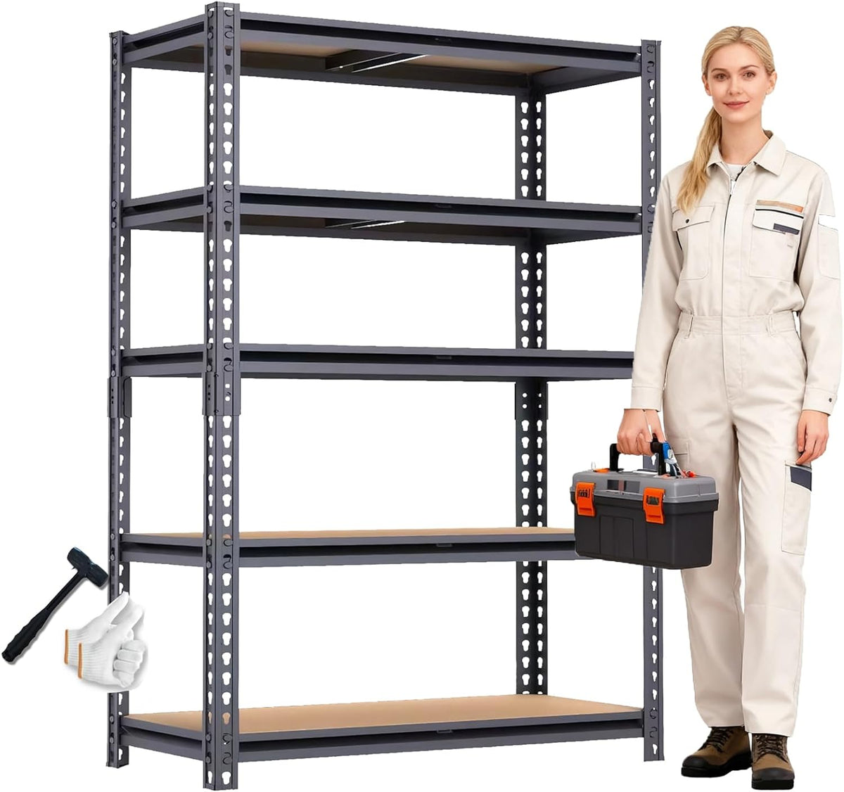 Garage Shelving, 2400 LBS Metal Storage Shelves, 12" x 28'' x 60'' Heavy Duty Shelf, Adjustable Shelving Rack