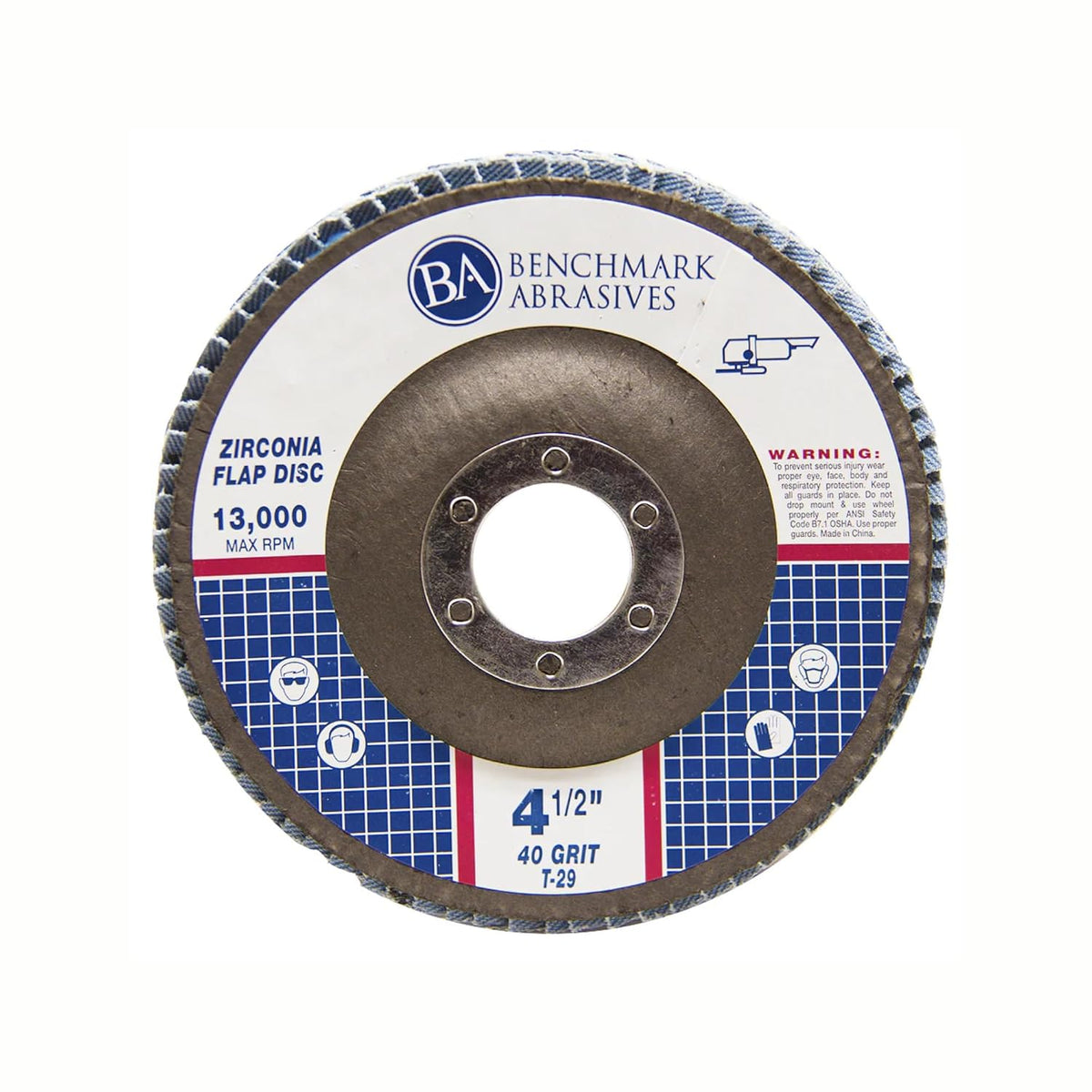 Benchmark Abrasives 4.5" x 7/8" Zirconia Type 29 Flap Discs 4 1/2 for Angle Grinder, Rust Removal Finishing Stainless Steel Grinding Wheels 4 1/2 Inch, 40, 60, 80 Grit - (15 Pack)