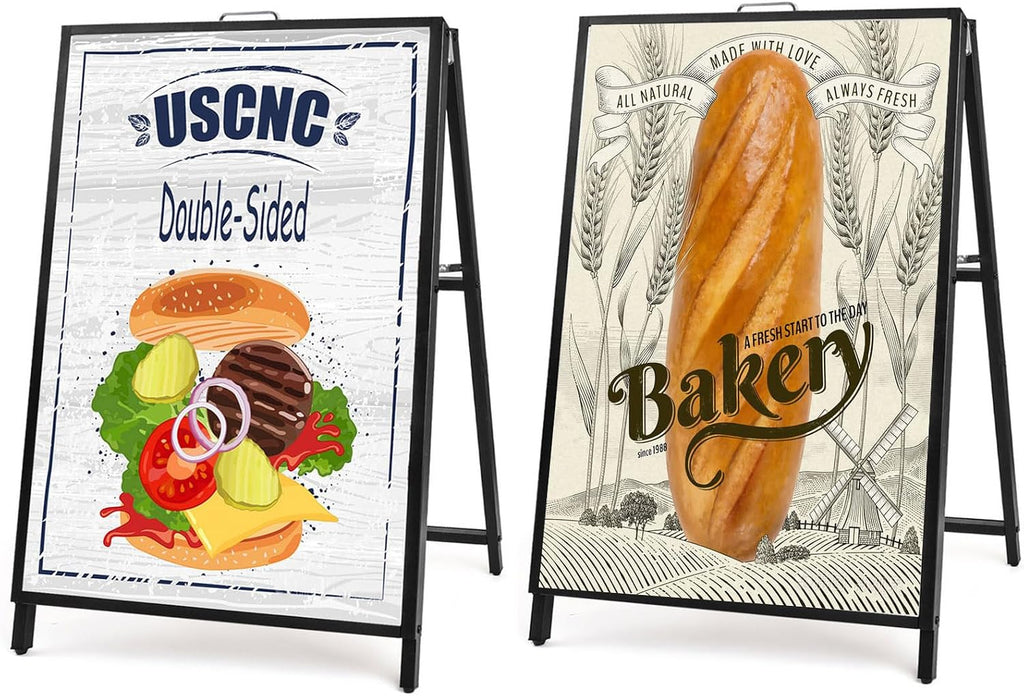 2 Pack Heavy Duty A-Frame Sidewalk Sign 24 x 36 Inch, Portable Double-Sided Sandwich Board Slide-in Folding Metal