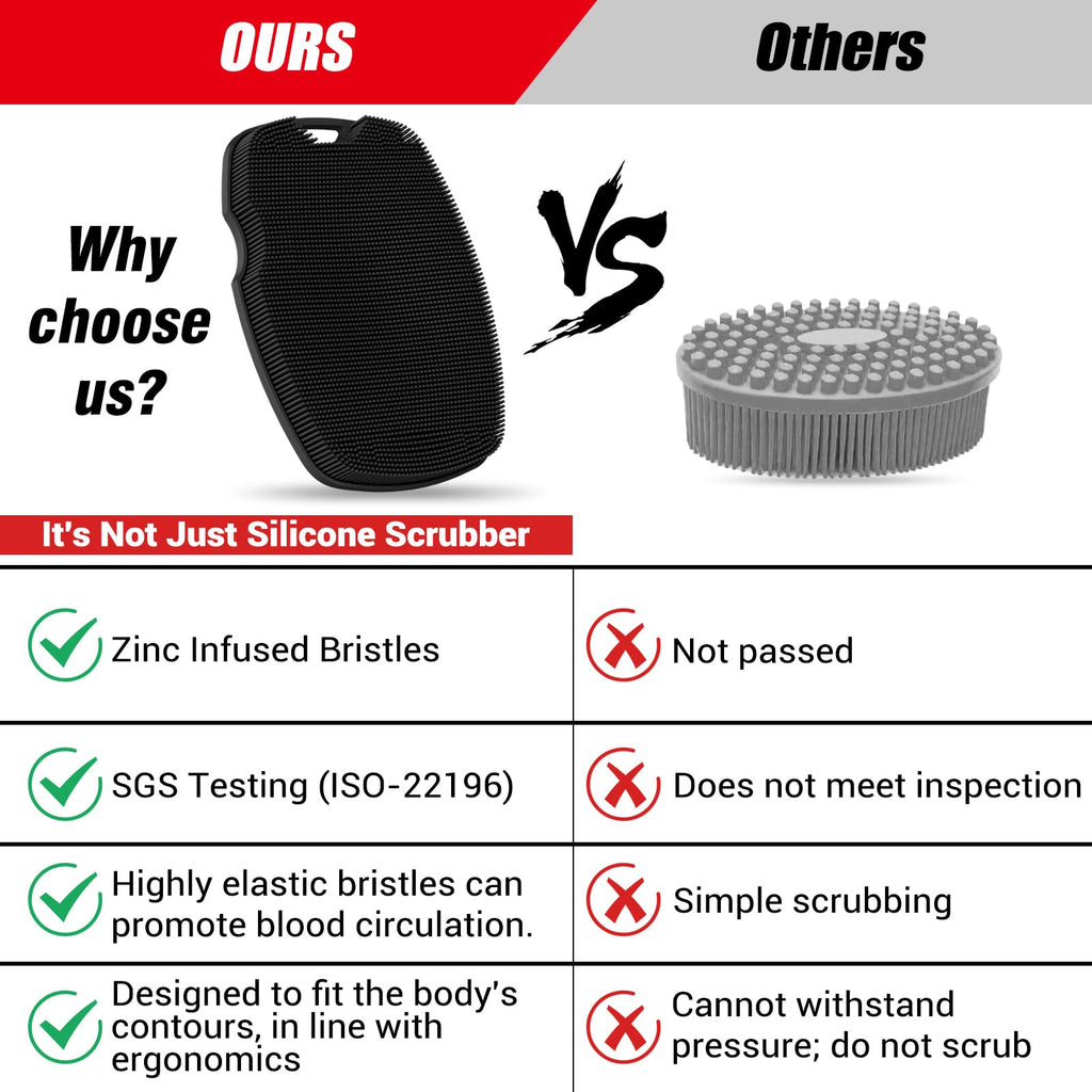 Zinc Infused Silicone Body Scrubber, Quick-Dry Bath Brush