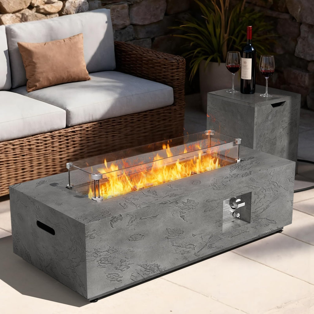2-Piece 42" Rectangular Propane Fire Pit Table for Outside Patio 50,000 BTU
