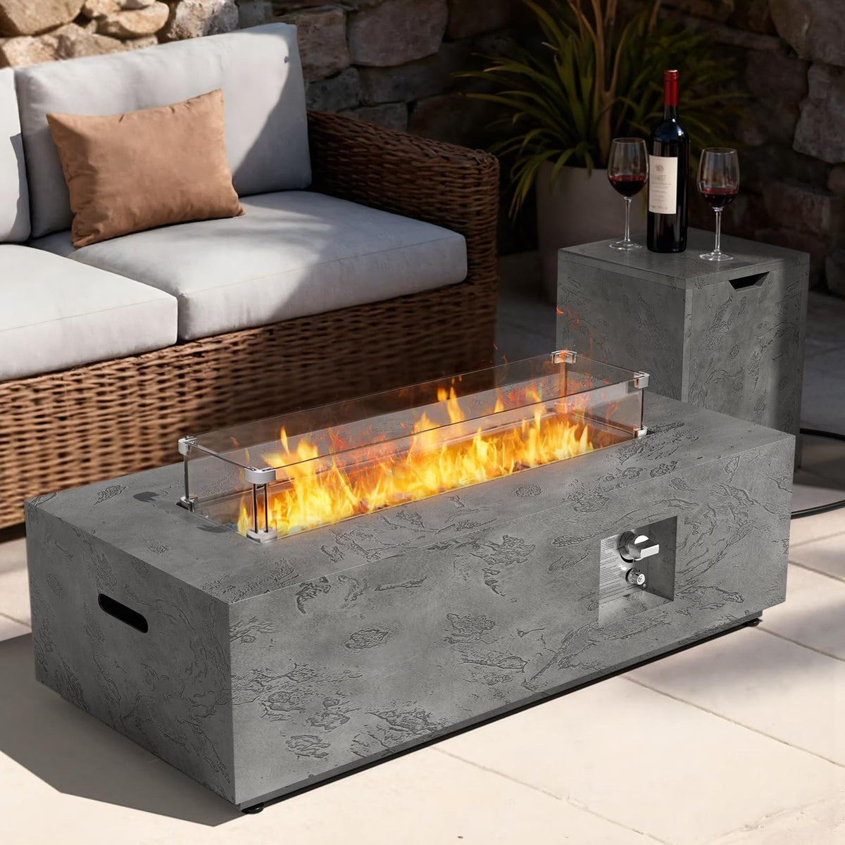 2-Piece 42" Rectangular Propane Fire Pit Table for Outside Patio 50,000 BTU