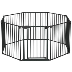 8-Panel Heavy-Duty Metal Fireplace Hearth & Christmas Tree Safety Fence Gate with Walk-Through Door & Configurable Panels