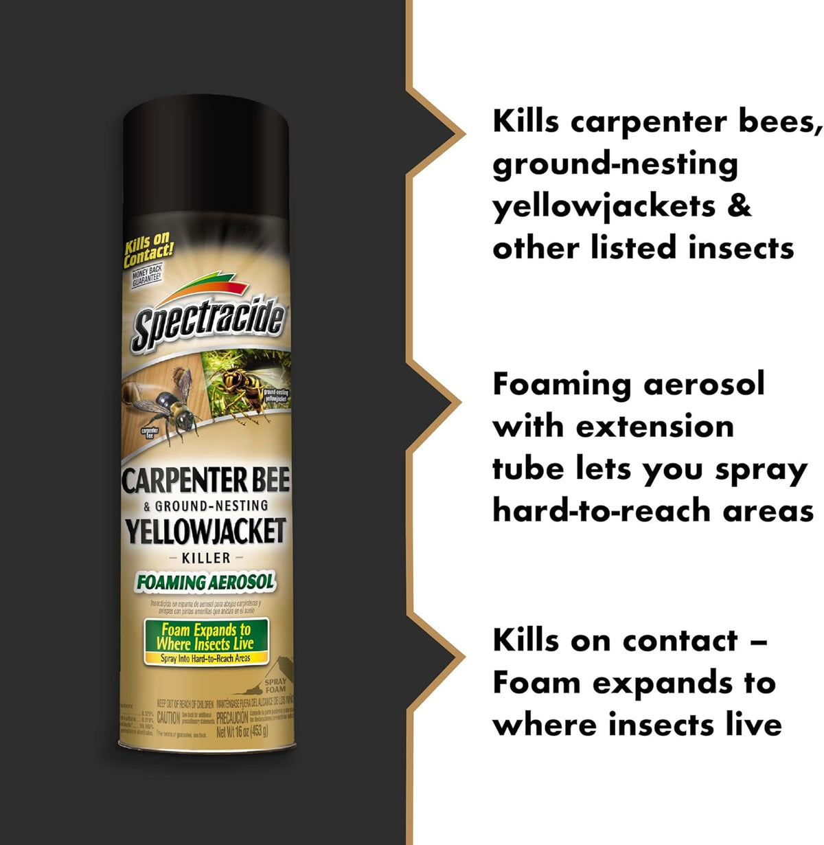 Carpenter Bee & Gound-Nesting Yellowjacket Killer 16 Oz, 12 Pk | Foaming Aerosol Kills on Contact, Expands To Where