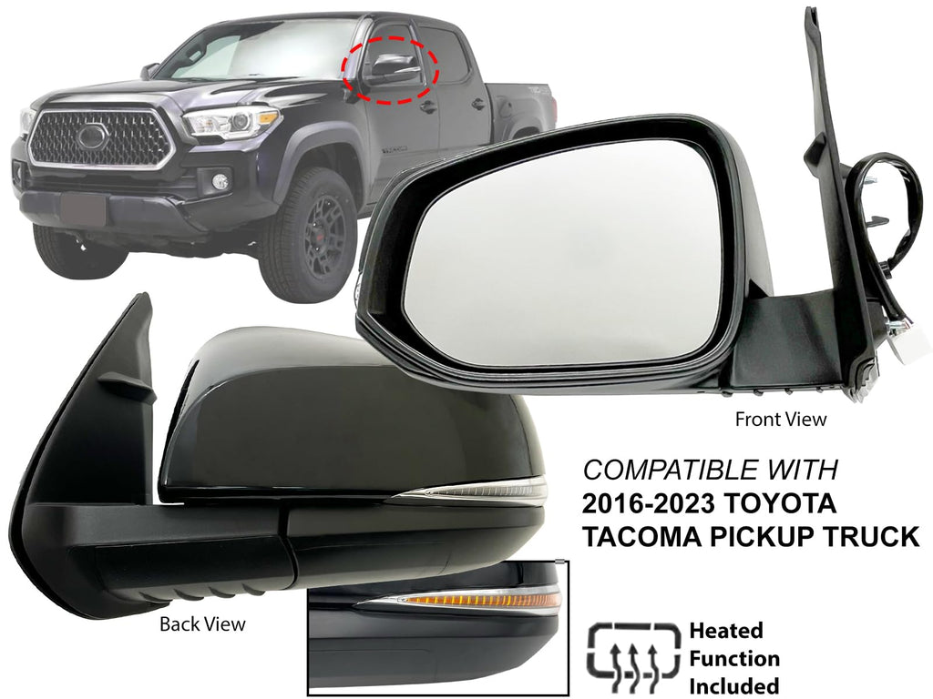 APA Replacement for Exterior Rear View Mirror 2016-2023 TACOMA Power Heated with Turn Signal Light Paint-to-Match Smooth Cap Driver Left Side 8794004240 TO1320349