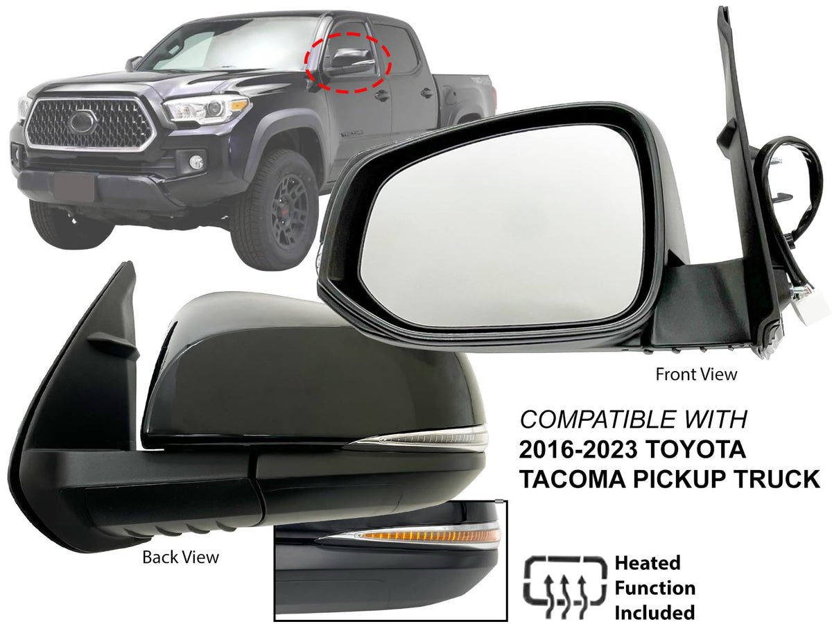 APA Replacement for Exterior Rear View Mirror 2016-2023 TACOMA Power Heated with Turn Signal Light Paint-to-Match Smooth Cap Driver Left Side 8794004240 TO1320349