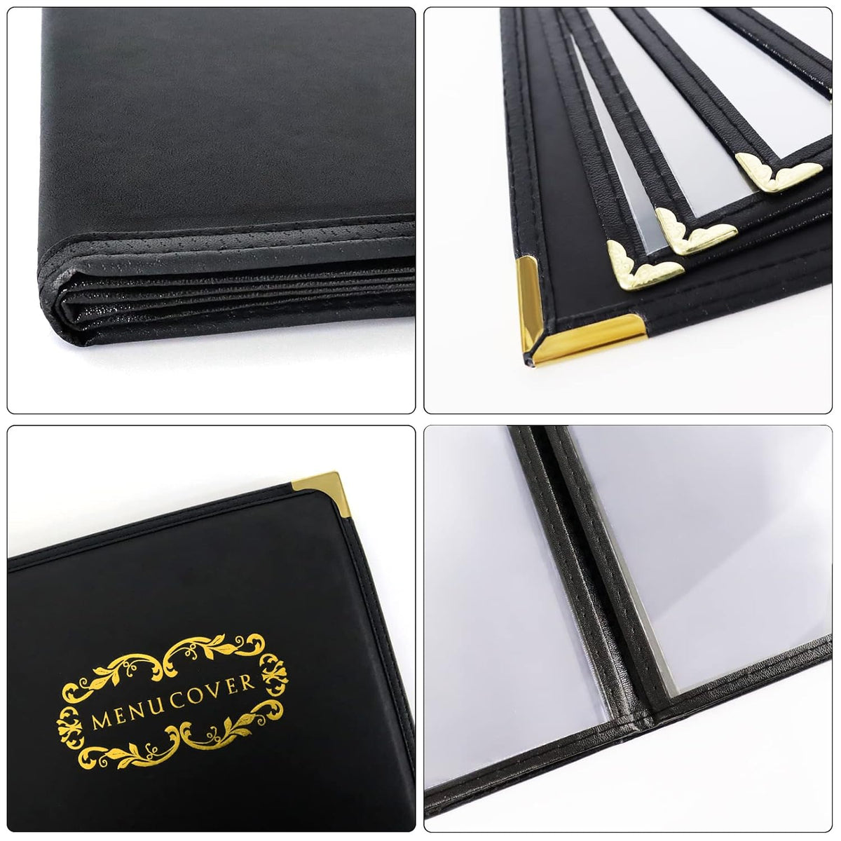 Menu-Covers 8.5 X 11 inch Restaurant - 2 Pack Menu Holder 4 Page 8 View Premium Faux Leather Transparent Black for