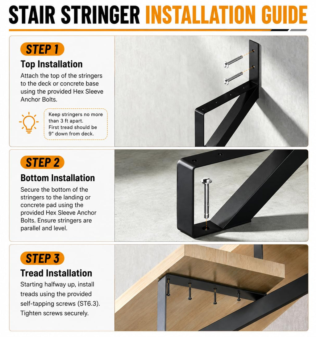 9-Step Outdoor Steel Stair Stringer for Deck Height 73in, 2 Pack