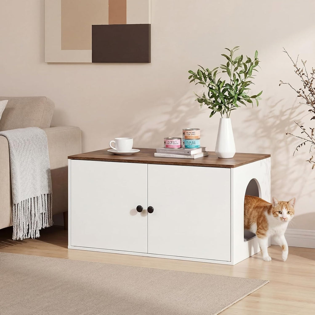 Cat Litter Box Enclosure, Hidden Litter Box Furniture with Side Entry, Litter Box Cabinet, Indoor Cat House, End Side