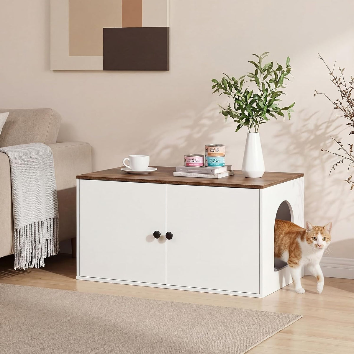 Cat Litter Box Enclosure, Hidden Litter Box Furniture with Side Entry, Litter Box Cabinet, Indoor Cat House, End Side