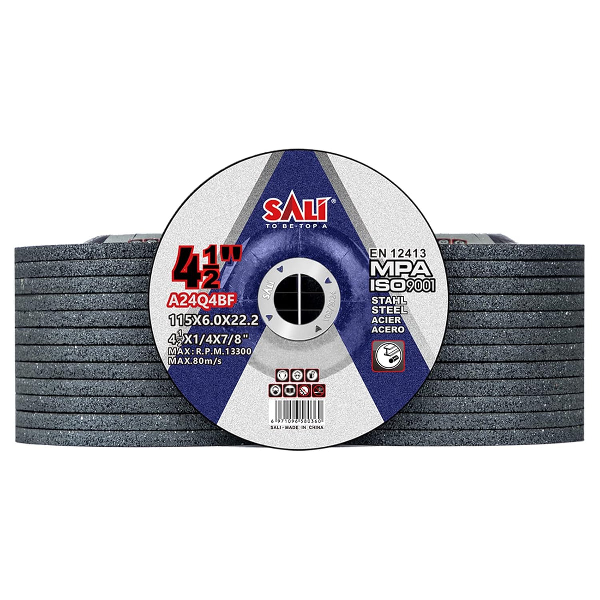 SALI 25 Pack 4-1/2 Inch Grinding Wheels for General Purpose Metal & Stainless Steel, Aluminum Oxide Grinding Disc for Angle Grinder, Depressed Center 4.5" * 1/4" * 7/8"(115 * 6.0 * 22.2 mm)
