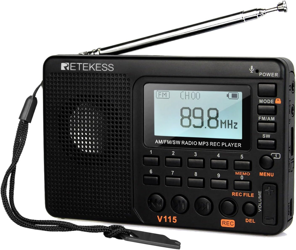 V115 Shortwave Radio, Digital Radio AM FM | for Camping, Shortwave Receiver,1000mAh Rechargeable Battery, Presets