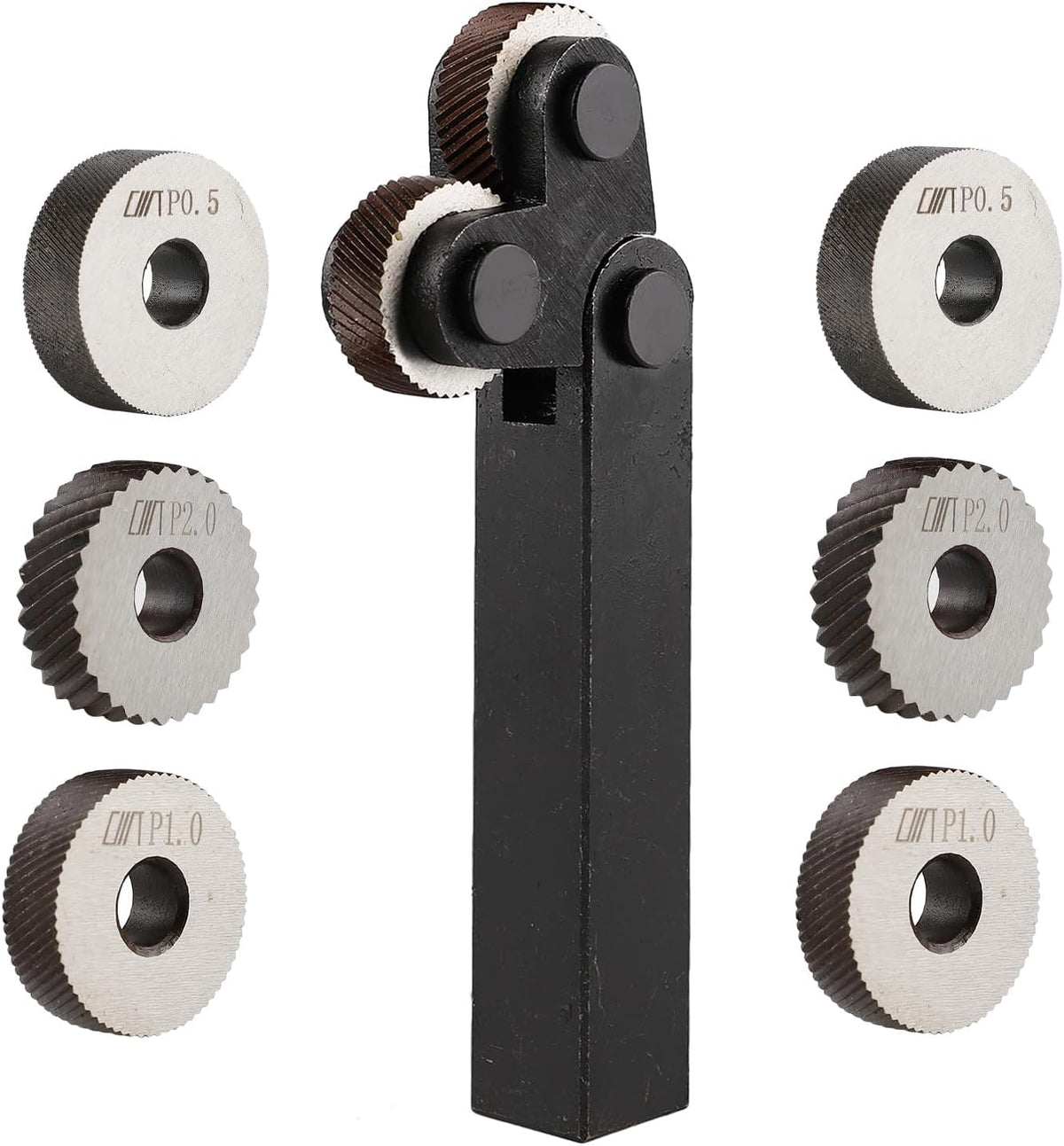 1.5mm Diagonal Dual Wheel Knurling Tool Set with 6PCS Knurling Single Wheels 0.5mm 1mm 2mm