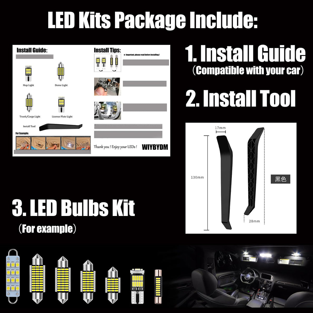Super Bright 6000K White Interior LED Lights Kit for Honda Pilot 2003 2004 2005 2006 2007 2008 Map Dome Door Trunk License Plate Lights LED Interior Light Bulbs Package + Install Tool