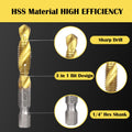 Drill Tap Set with Quick-Change Adapter of 13Pcs, 6 SAE Sizes: 6-32NC to 1/4-20NC, 6 Metric Sizes: M3 to M10, Titanium Combination Drill & Tap Bit Set for Drilling Threads, Tapping