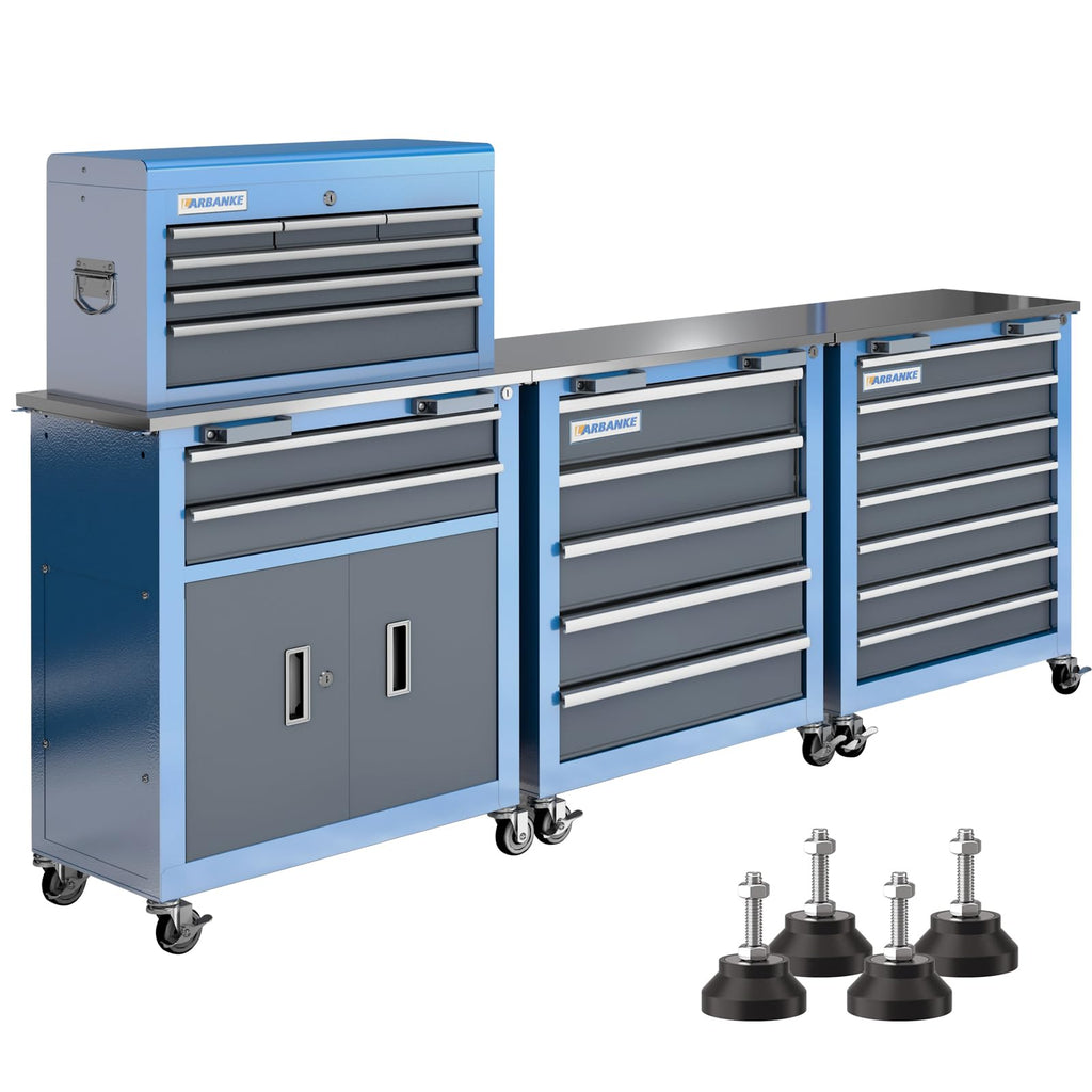 20 Drawer Rolling Tool Chest Combo,with Wheels & Foot Pads, Blue